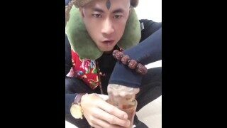 Chinese handsome boy suck big fucking stick and swallow heroin